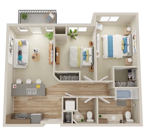 Floor plan for 2 beds, 1.5 baths, 840 sqft